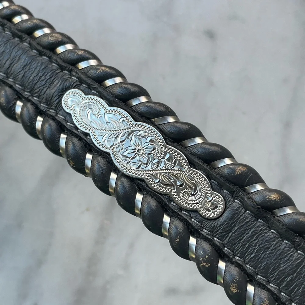 Vintage Western Belt gray with silver concho accents and lacing kids or XS women